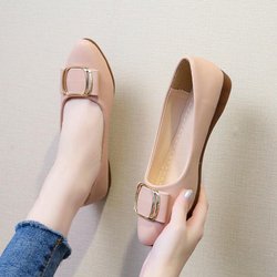 Flache Schuhe für Damen mit flachem Mund, lässig, quadratische Schnalle, flache Schuhe, All-Match-Einzelschuhe mit weicher Sohle, rutschfest, leicht und weich 35