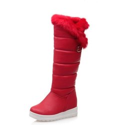 Winter Neue Plüsch Dicke Sohle Damen Schneestiefel Kaninchenhaar Verdickt Warm Rutschfest Damen Kniehohe Lange Stiefel Lässige Damenschuhe 39 rot