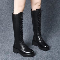 Damen-Schneestiefel aus weichem Leder, warm, Herbst und Winter, große Plüschstiefel mit dicker Sohle 35 schwarz