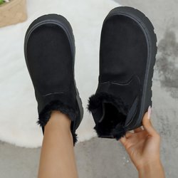 Fashion Casual Slip on Female Ankle Boots Botas Mujer 2025 Winter Women Snow Boots Plush Warm Non Slip Waterproof Ladies Flats Shoes 36 schwarz