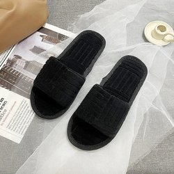Plateau-Slipper für Damen Mode Luxus Designer Übergröße Pantoletten Winter Neu Damen Pelzslipper Rutschfest Grün Beige Schwarz 35 schwarz