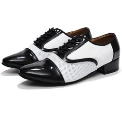Schwarz&Weiß Leder Herren Moderne Tanzschuhe Weichsohlige Jungen Erwachsene Tango Salsa Latein Gesellschaftstanzschuhe Absatz 2,5cm 40 weiß/schwarz