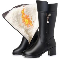 Frauen Winter Stiefel Aus Echtem Leder Weibliche Stiefel Warme mit hohen absätzen Wolle Stiefel Frauen Stiefel Frauen 35 schwarz