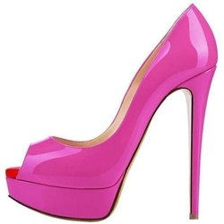 LOSLANDIFEN Sexy Peep Toe Plateau Damen Pumps 14cm Super High Heels Lackleder Schuhe Rot Hochzeit Stilettos Große Größe 43 44 38
