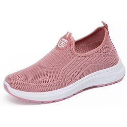 Atmungsaktive Flyknit-Sneaker für Damen, bequeme Slip-On-Wanderschuhe, leichte, lässige, sportliche Mesh-Schuhe 42 rosa
