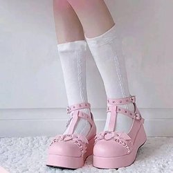 Damen Plateaustiefel Gothic Punk Schuhe Lolita Damen Keile Dicke Absätze Niedlich JK Retro Harajuku 35-43 Plus Size 42 rosa