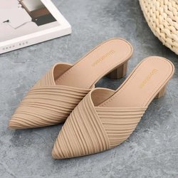 Cusp Baotou Damen-Slipper mit hohen Absätzen, weiche Sohle, dicker Absatz, einfarbig, Sandalen für draußen, schlichter, lässiger Stil, Sommer 40 khaki