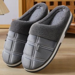 Baumwollpantoffeln Herren Übergröße Winter Baumwollpantoffeln Damen Warme Fellpantoffeln Plüschpantoffeln mit dicker Sohle 44-45 grau