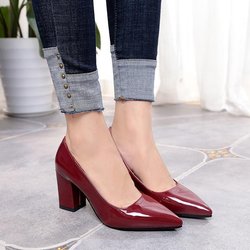 Frauen High Heels Dame Patent Leder Dick mit Herbst Spitze Schuhe Weibliche Sandalen 41