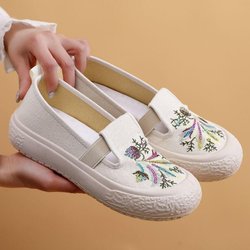 Sommer Neue Ländlicher Stil Damen Schuhe Bestickte Stoffschuhe Einschlupf Leinwand Student Vielseitig Atmungsaktiv Fischer Schuhe 39