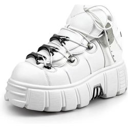 NEU Damenschuhe im Punk-Stil mit Schnürung und Plateauschuhen mit Absatzhöhe, Gothic-Stiefeletten, Rock-Stiefel mit Metalldekor, Damen-Sneakers 36-45 40 weiß
