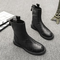 Modische Kurze Stiefel aus Weichem Leder Damen Herbst und Winter Damenstiefel Runde Zehenpartie Flache Absätze Damen Allround Niedrig Absatz Kurze Stiefel 35 schwarz