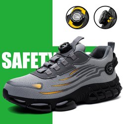 Modische Arbeitsschuhe mit Drehknopf, rutschfeste Sicherheitsschuhe für Herren, Sneaker mit Stahlkappe, pannensichere Arbeitsstiefel, Sportschuhe für Herren, unzerstörbar 42 graue