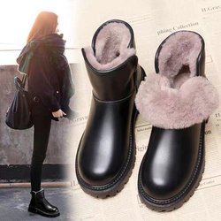Damen Winter Schneestiefel Kurze Stiefel Große Baumwolle Wasserdichtes Leder Integrierte Verdickte Plus Samt Baumwollschuhe 35