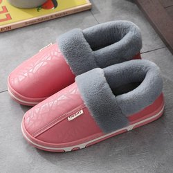 Winter-Paar-Baumwoll-Hausschuhe für Herren und Damen, PU, wasserdicht, rutschfest, für den Innenbereich, warme Baumwollschuhe 38-39 rosa