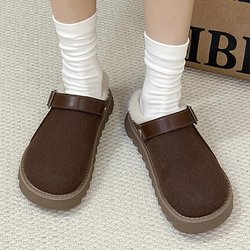 Wohnungen Plattform Frauen Kurze Plüsch Casual Hausschuhe Warme Komfort Mode Wildleder Schuhe 2024 Winter Neue Slingback Flip-Flops Botas 40 kaffeebraun