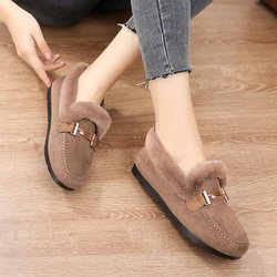 Warme Damen-Stoffschuhe für den Winter, große bestickte Baumwollschuhe, weicher Boden, rutschfeste Plüsch-Baumwollstiefel, Slip-on-Edamame-Schuhe 40 khaki