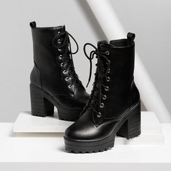 Damenschuhe Herbst Winter Hochhackige Stiefel Britischer Stil Damenstiefel Stiefeletten 34-43 38 schwarz