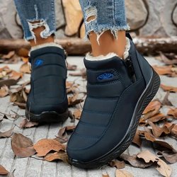 Damen Wintermode Vielseitige Rutschfeste Plüschgefütterte Schneestiefel, Runde Zehenpartie, rutschfeste und winddichte kurze Stiefel, langlebige, bequeme, warme Stiefeletten 37 blau