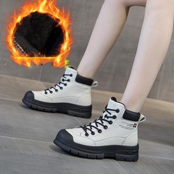 Frauen Plattform Stiefeletten Frau Retro Pu Leder Spitze-up Höhe Casual Plattform Stiefel Weibliche Herbst Nicht-Slip plattform Botas 40 warm weiße