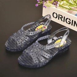Sommer-Kristall-Sandalen, transparent, dicker Absatz, Kunststoff-Sandalen, Damen, Keilabsatz, rutschfeste Strandschuhe 41 schwarz