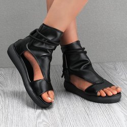2024 mode Frauen Sandalen Neue Retro Weiche PU Leder Damen Coole Stiefel Sommer Fisch Mund Sandalen Keile Mid Heels Schuh alias 38 schwarz