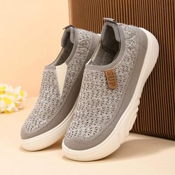 Atmungsaktive Strick-Loafer für Damen, bequeme Schlupfschuhe mit weicher Sohle 39 grau