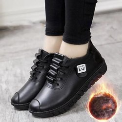 Herbst und Winter Frauen Fleece Baumwolle Schuhe Casual Leder Schuhe Damen Schuhe All-Match Mutter Schuhe 39 schwarz
