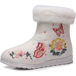 Warme Winterstiefeletten für Damen, lässig, rutschfest, mit Plüschfleece gefüttert, Schneestiefel mit seitlichem Reißverschluss, bestickte kurze Stiefeletten mit Kunstfellfutter für Damen 39