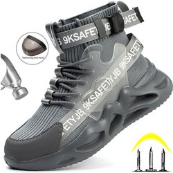 Arbeitsstiefel Herren Damen Sicherheitsstiefel Sicherheitsschuhe mit Stahlkappe Unzerstörbare Schuhe Anti-Smash Leichte Arbeitsschuhe 43 grau