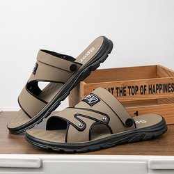 Bestellen Sie eine Nummer größer Sommer Trendy Stilvolle Outdoor-Hausschuhe Rutschfeste Verschleißfeste Strand Herrensandalen 43 khaki