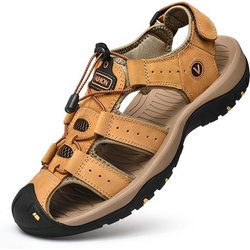 Männer Sandale Aus Echtem Leder Männer Schuhe für Sommer Große Größe Outdoor Wanderschuhe Männliche Sandalen Mann Hausschuhe Plus Größe 41 gold