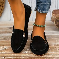 Loafer mit Metalldekor für Damen, lässige flache Slipper, leichte und bequeme Damenschuhe 38 schwarz