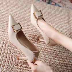 Damen-Schuhe aus weichem Leder mit hohen Absätzen, dünner spitzer Absatz, modische Lederschuhe, hochhackige Sandalen, Arbeitsschuhe, 5 cm 41 beige