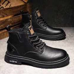 Herren Retro High-Top Motorradstiefel aus Leder mit Reißverschluss - Verdickte Martin-Arbeitskleidung im britischen Stil für Herbst und Winter 43
