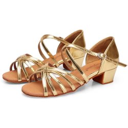Mädchen Frauen Lateinschuhe Niedriger Absatz Latino Salsa Modern Ballroom Schuhe Tango Salsa Rumba Lateintanzschuhe Stabiler Absatz 25 gold