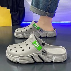 Lässige, bequeme Clogs für Herren, atmungsaktive, verschleißfeste Clogs für den Innen- und Außenbereich, Strandgarten, Sommer 48 grau