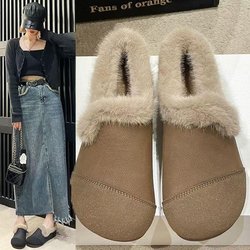 Retro-Schuhe mit weicher Sohle und Plüschfutter, Burkon-Baumwollschuhe, Hausschuhe für Damen-Outdoor-Bekleidung 40