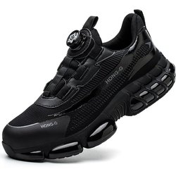 Sicherheitsschuhe für Herren mit Drehknopf, Stahlkappe, Sicherheitsstiefel mit Luftpolster, Anti-Smash-Arbeitsschuhe, unzerstörbare Schutzschuhe 43