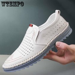 Rutschfeste, hohle Herrenschuhe, atmungsaktive Höhlenlederschuhe, Freizeitschuhe, weiche Herrenschuhe 44 weiß