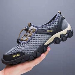 Sommer Herrenschuhe Atmungsaktive durchbrochene Netzschuhe Outdoor Wassersportschuhe Koreanische Version der wilden Freizeitschuhe Papa Fitnessschuhe 39 grau