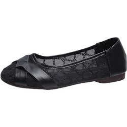 Tennisschuhe für Damen im Frühling und Sommer, atmungsaktiv, leicht, weiche Sohle, flache Sohle, flache Öffnung und runde Zehenpartie, lässige und vielseitige Hausschuhe 35 schwarz