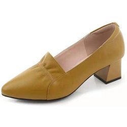 Frühlings- und Herbstarbeitsschuhe Professionelle Einzelschuhe Niedrige Absätze Lederschuhe Damen Mittelabsatz Arbeitsschuhe 40 gelb
