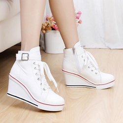 High-Top-Sneaker mit Keilabsatz für Damen, lässige Sport-Outdoor-Sneaker 35 weiß