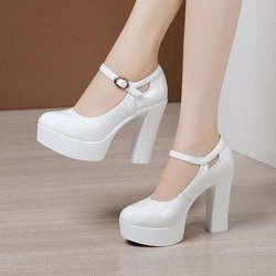 9cm 12cm Kleine Größe 32-43 Flache Dicke Sohle Plateaupumps Damenschuhe 2025 Block Hohe Absätze Schuhe für Model Party Hochzeit 39
