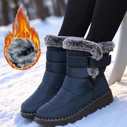 Damen Winterstiefel - Thermoisolierte Mid-Calf-Stiefel mit rutschfester PU-Sohle, verstellbarem Riemenverschluss, warm gefütterte Winterstiefel, Schuhe 37 blau