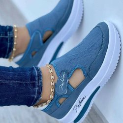 Damen Mesh Casual Sneakers Sommer Hohl Atmungsaktiv Sport Plateauschuhe Rutschfest Komfort Modedesign Damenschuhe 36 blau