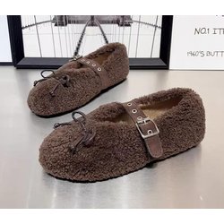 Übergröße Damen Lammfell-Flats Pelzige Lammwolle Mocasines Mujer Warme Baumwollschuhe Damen Slip-On Loafers mit Schafspelzfutter Winter 40