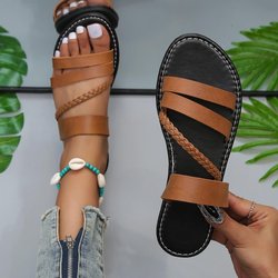 Schicke geflochtene Damen-Sandalen mit offener Spitze, rutschfeste Sohle, lässige Strand-Slipper und Flip-Flops für Damen 37 braun