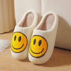 2024 Smiley Uhr Baumwollpantoffeln: Warme, gefütterte Winterpantoffeln für Kinder und Eltern, grenzüberschreitend 36-37